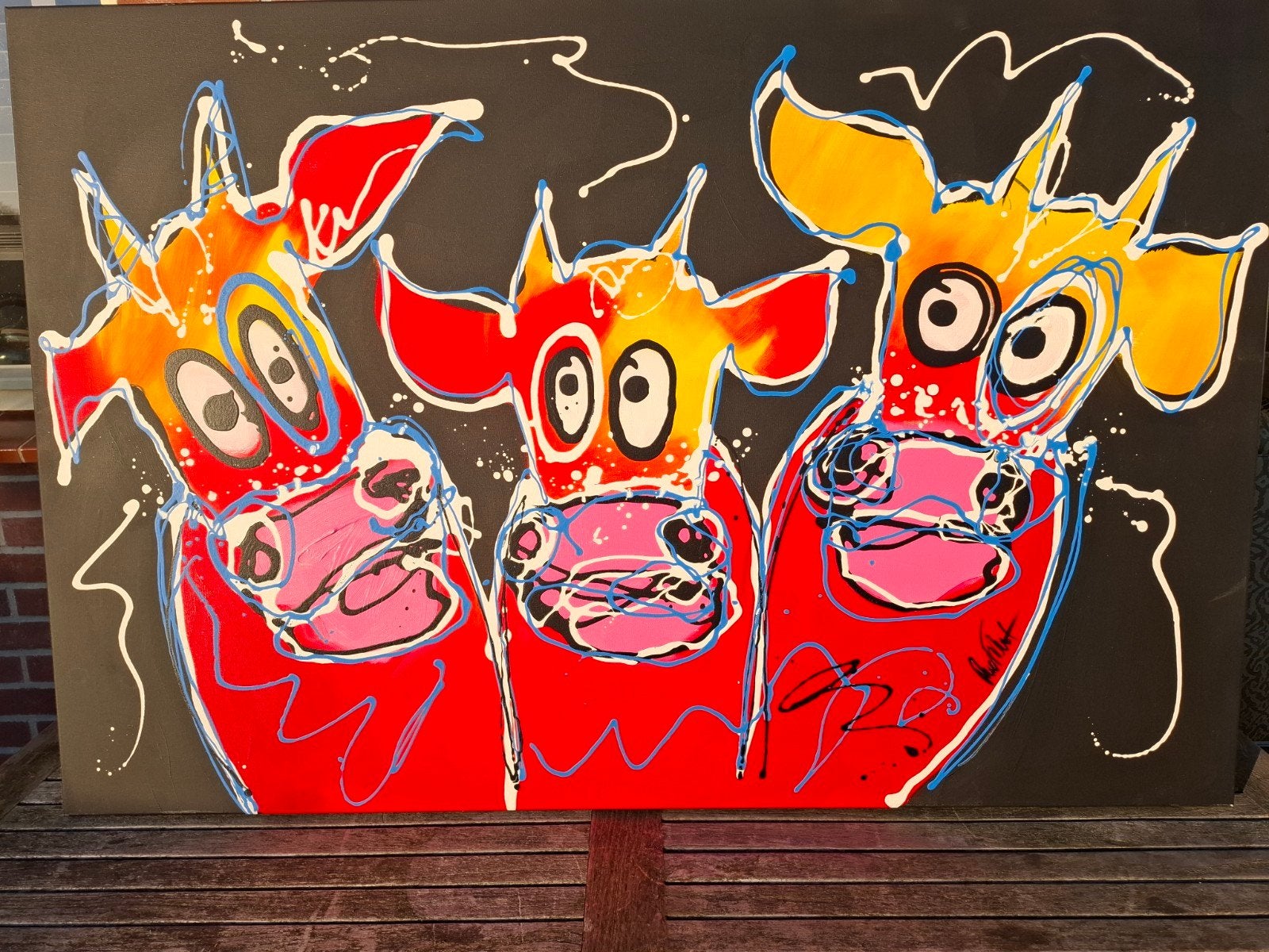 Vrolijke Koeien: Acryl Schilderij op Canvas van Rick Triest, Ophalen
