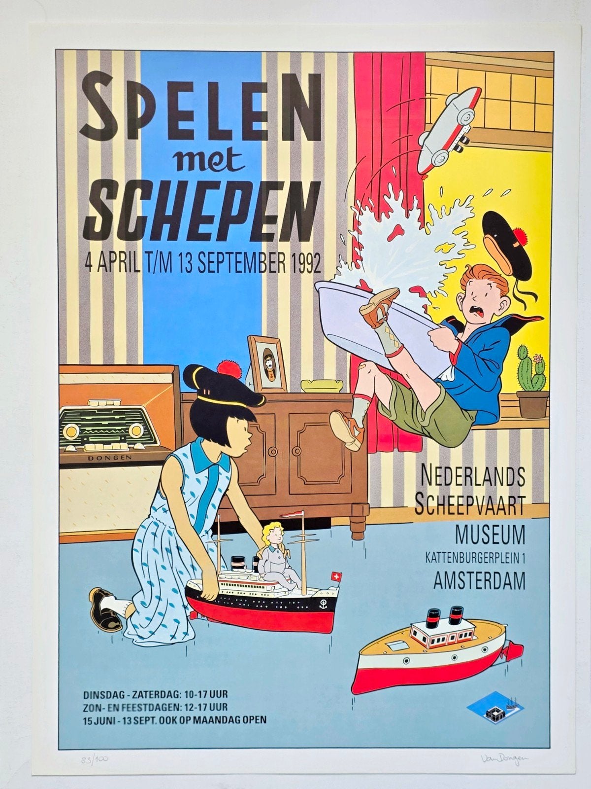 Peter van Dongen "Spelen met Schepen" Scheepvaartmuseum, Personages en Fantasiefiguren, Gesigneerd, Ophalen of Verzenden, Lithografie
