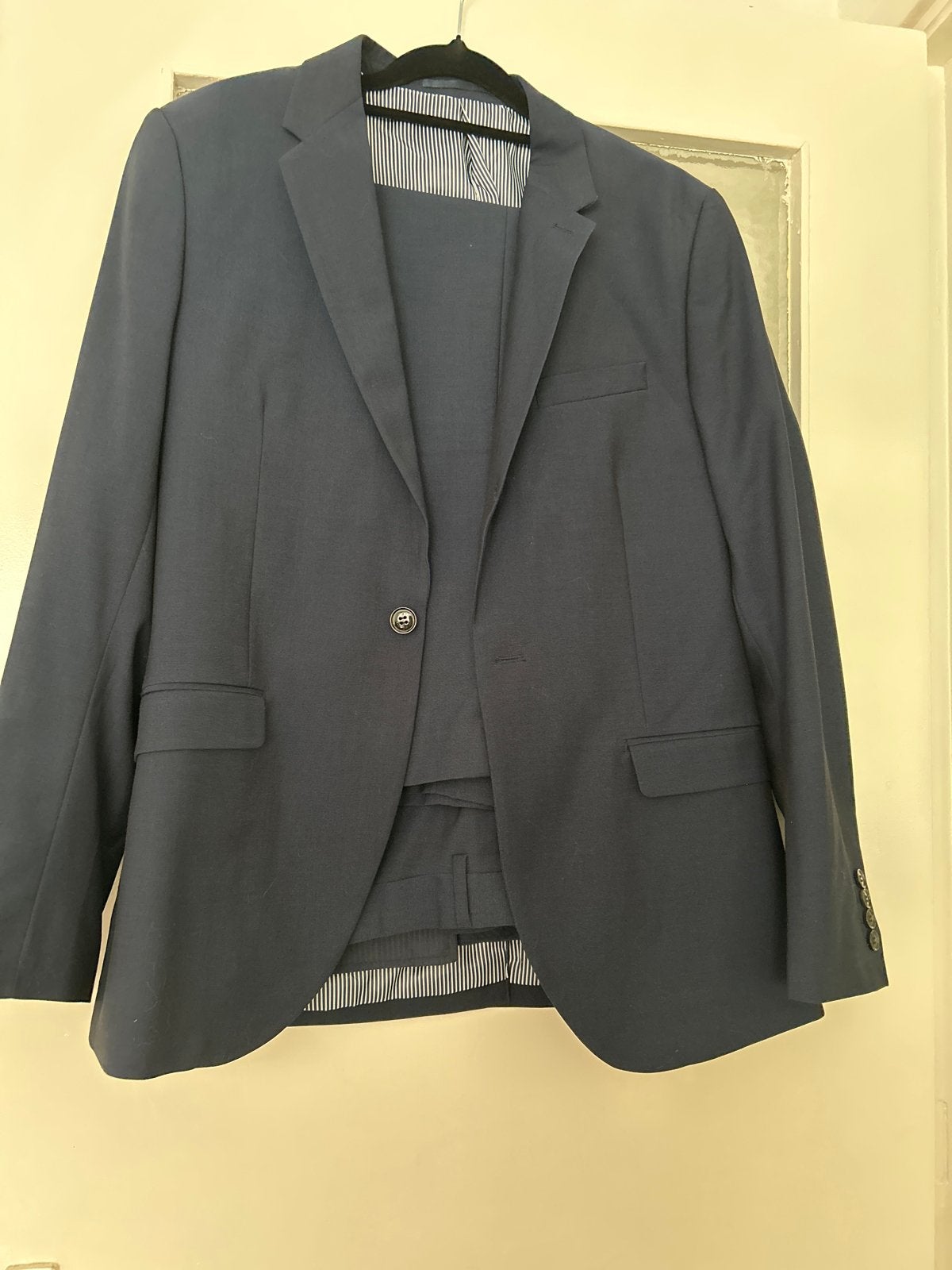 H&M Skinny Fit Pak - Blazer 50, Pantalon 52, Ophalen of Verzenden, Zo goed als nieuw, Maat 52/54 (L), Blauw