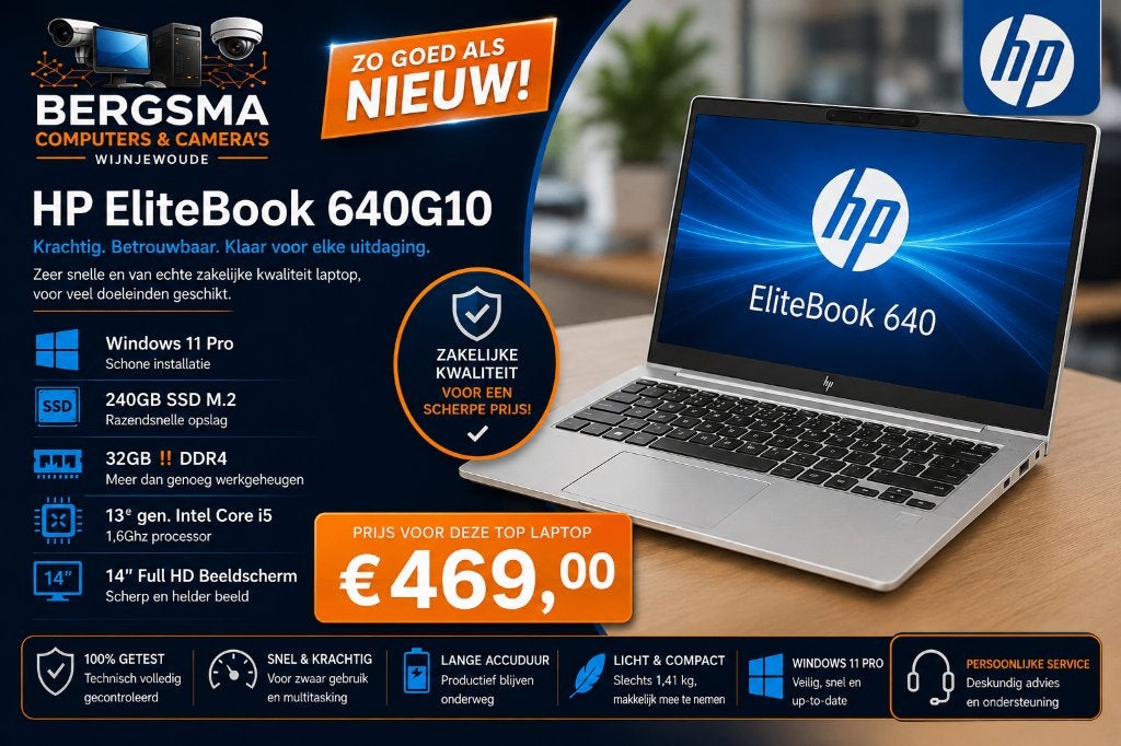 HP EliteBook 640 G10, Computers en Software, Windows Laptops, Hp, 256 GB, 2 tot 3 Ghz, 14 inch