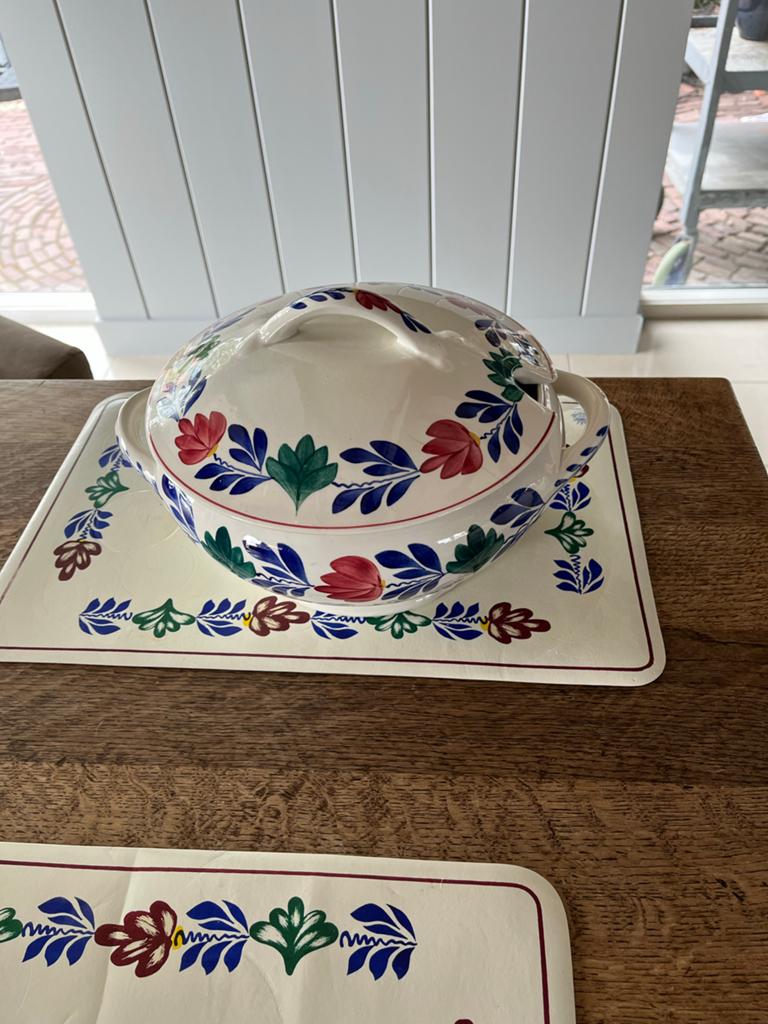 Vintage Boerenbont Terrine met Deksel en Onderzetter, Ophalen of Verzenden