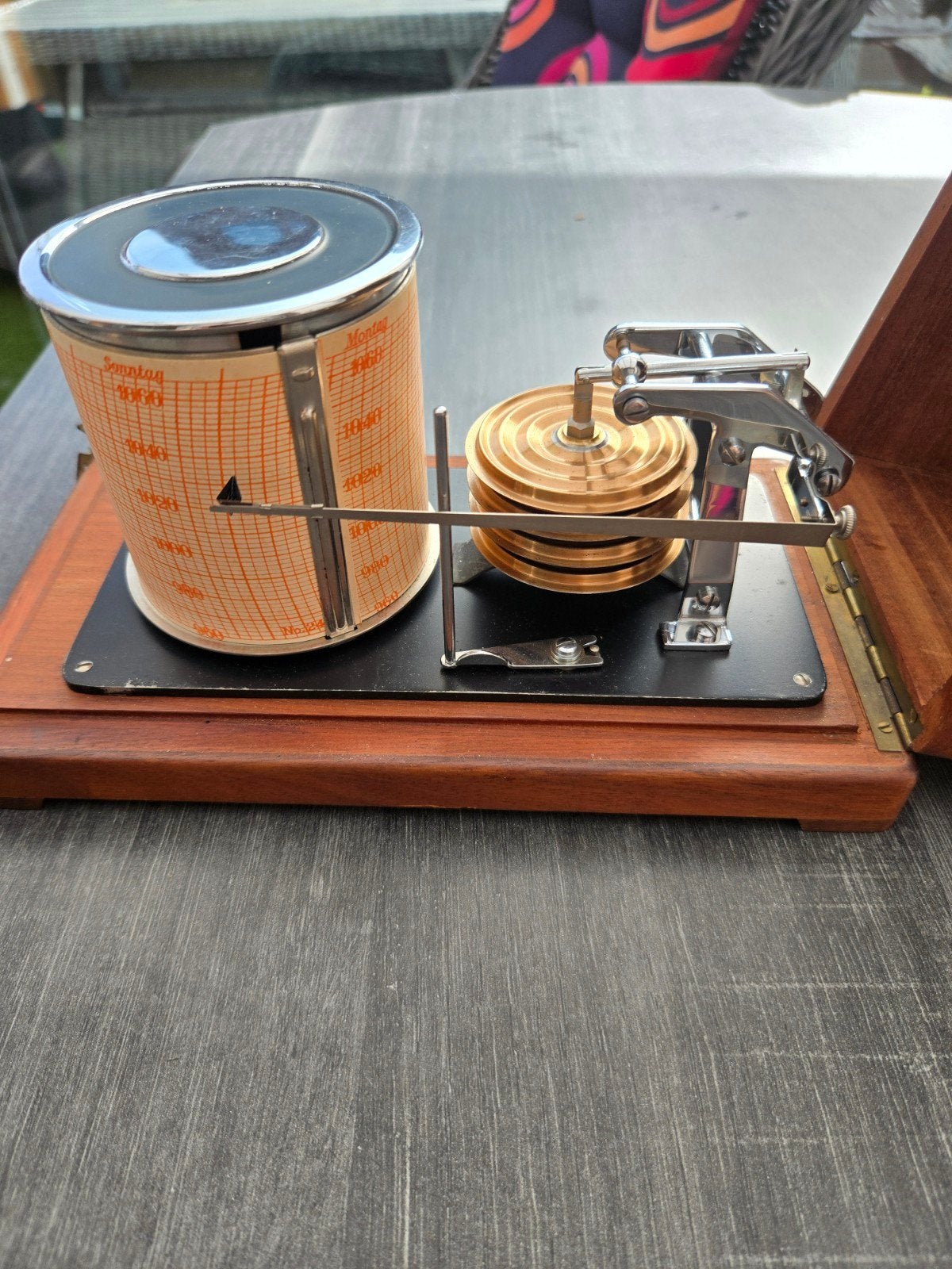 Antieke Barograaf - Weerstation met Houten Kast, Ophalen of Verzenden, Gebruikt, Weerstation