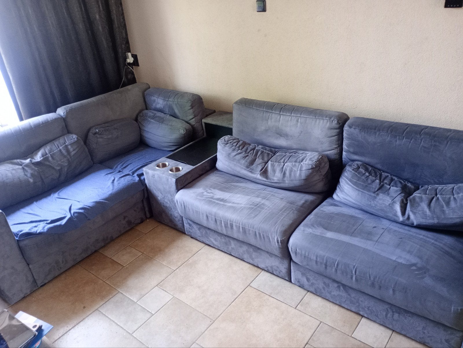 Grote hoekbank met opbergruimte en bekerhouders, Ophalen, Gebruikt, Hoekbank, 300 cm of meer