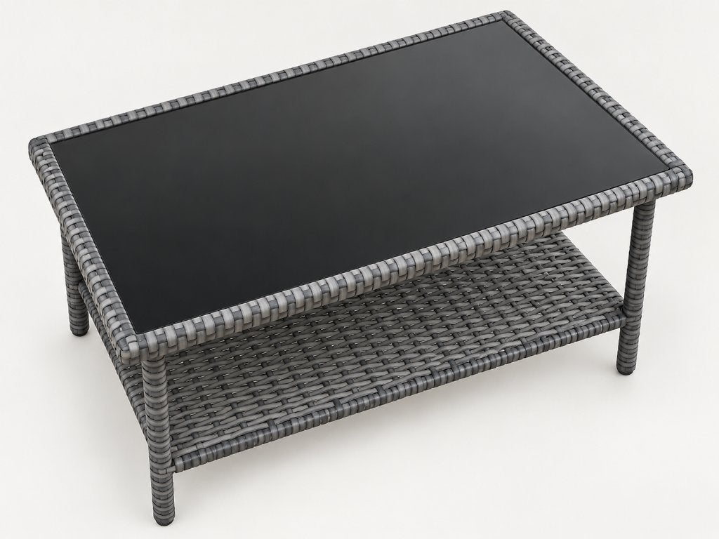 Salontafel / bijzettafel wicker met glazen blad 80x50x40cm, Ophalen, 50 – 75, Gebruikt, 50 tot 100 cm