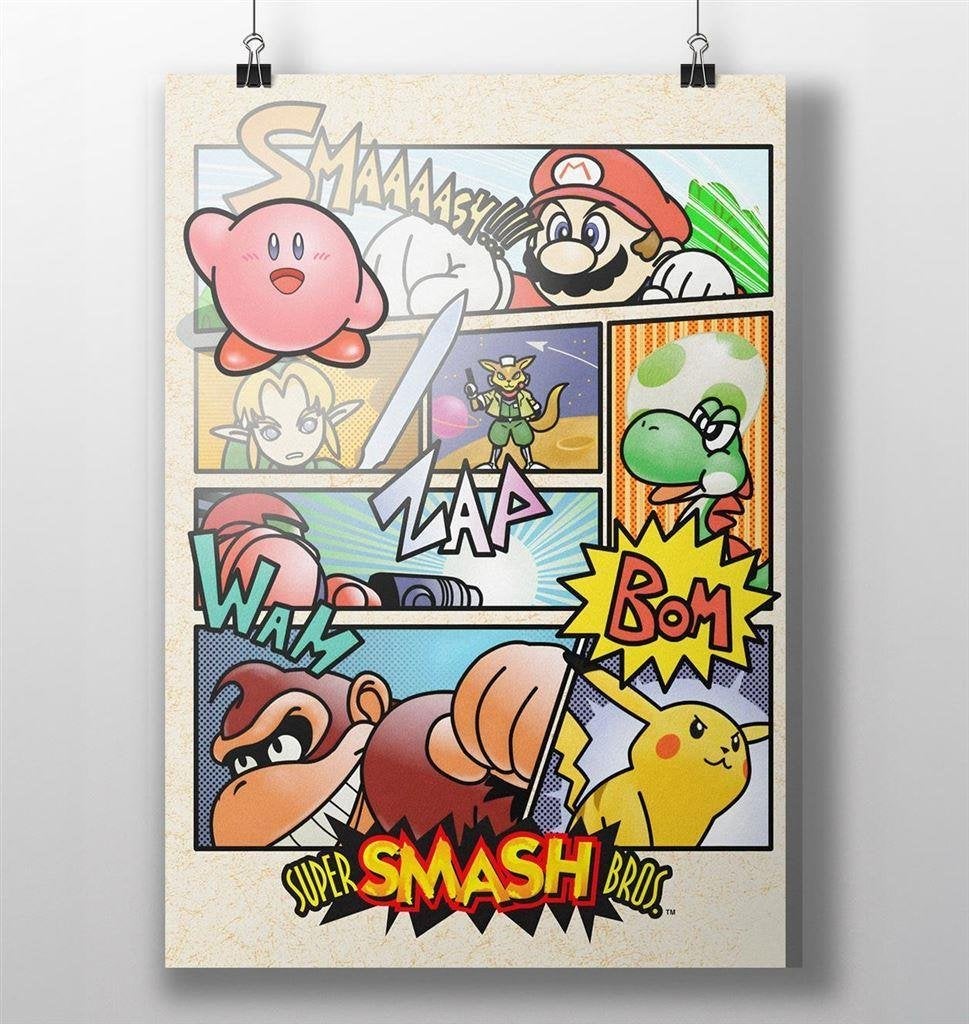 Grote Super Smash Bros N64 Videogame Poster, Spelcomputers en Games, Vechten, Verzenden, 1 speler, Nieuw