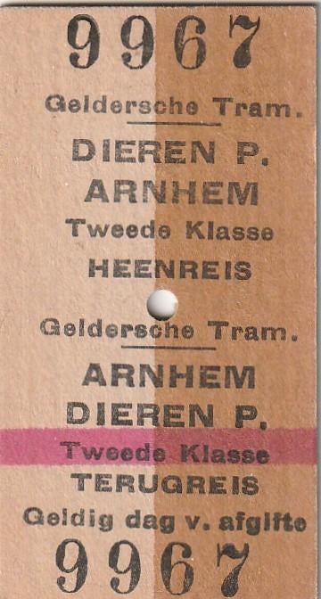 Kaartje Geldersche Tram Dieren P  Arnhem, Verzamelen, Spoorwegen en Tramwegen, Verzenden, Gebruikt, Tram, Overige typen