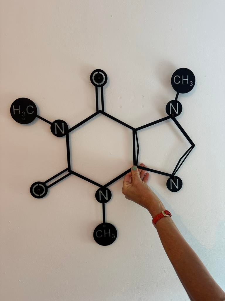 Metalen wanddecoratie: cafeïne molecuul, Metaal, Wandsculptuur, Zwart, Ophalen of Verzenden