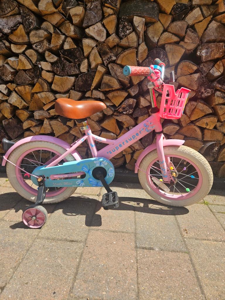 Supersuper meisjesfiets 14 inch met zijwieltjes, Ophalen of Verzenden