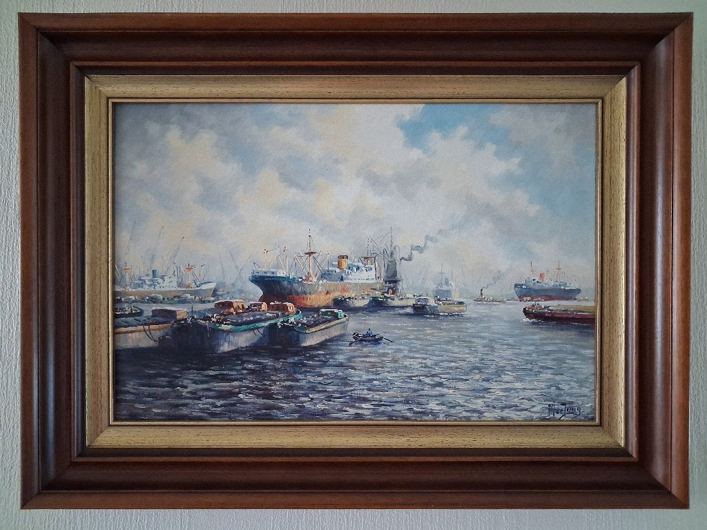 Havengezicht, Gesigneerd, Antiek en Kunst, Kunst | Schilderijen | Klassiek, Ophalen