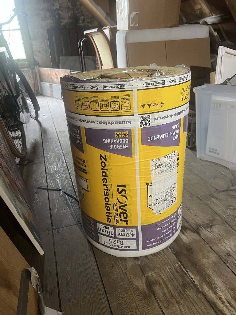Nieuwe rol Isover Zolderisolatie 10m², Nieuw, 5 tot 10 m², 8 tot 12 cm, Glaswol