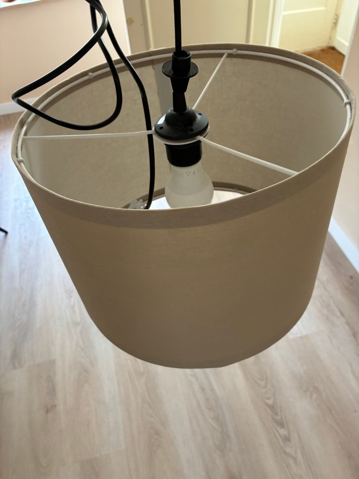 Hanglamp met stoffen kap - Beige, Ophalen, Gebruikt, Textiel, E27 (groot)