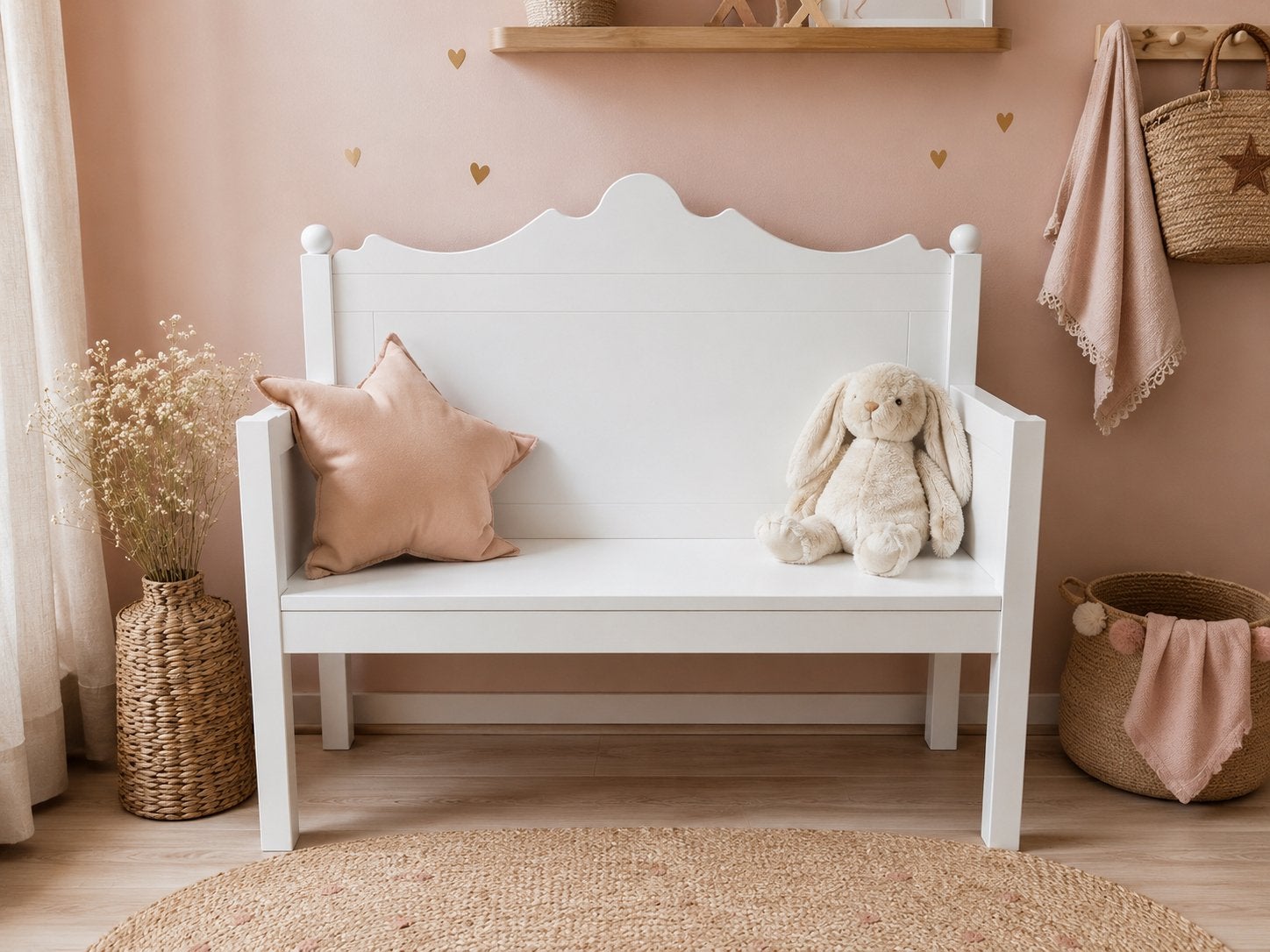 Wit houten bankje voor kinderkamer of hal, Ophalen, Twee, Wit, Zo goed als nieuw