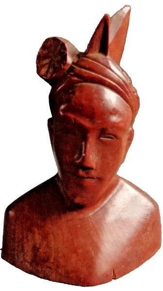 Balinese houten buste man borstbeeld jaren 40 vintage, Verzenden, Buste, 20 - 50 cm, Hout