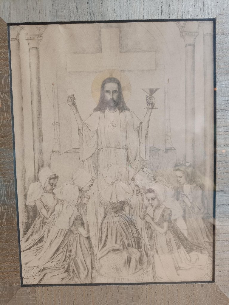 Jan Toorop litho Christus Eucharisticus, Nijmegen 1909, Portret en Figuren, Ingelijst, Ophalen of Verzenden, Lithografie