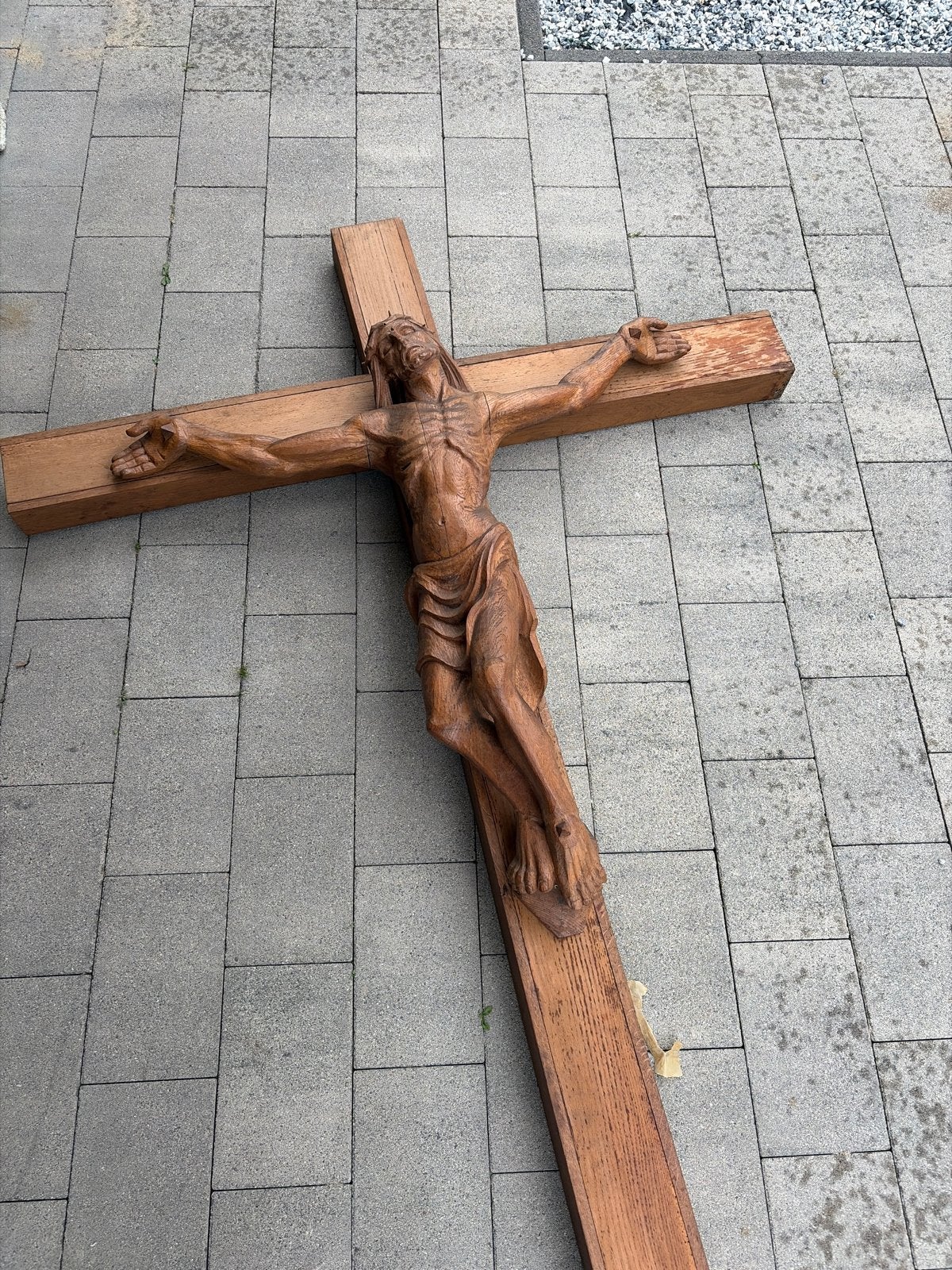 Groot houten kruisbeeld met Jezus figuur, Antiek en Kunst, Antiek | Religie, Ophalen