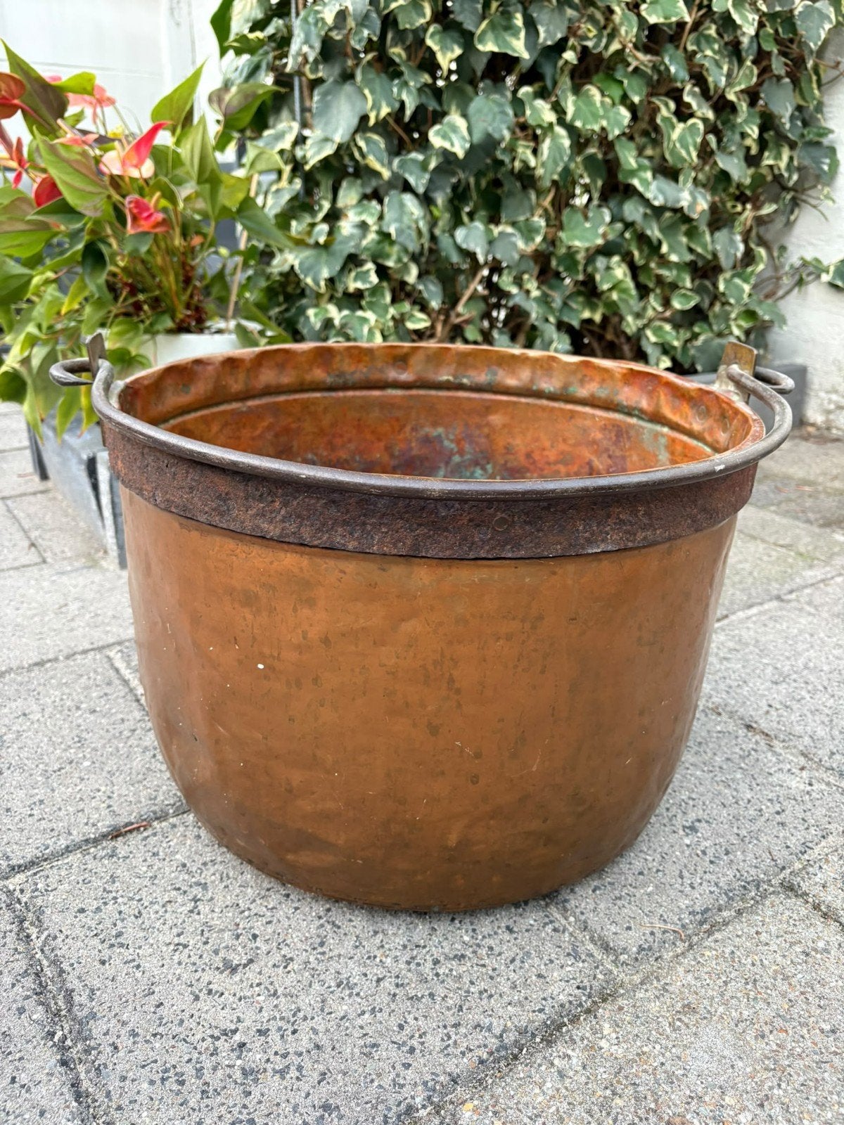 grote koperen Duro-pot/ketel messing band met stempel, Antiek en Kunst, Ophalen