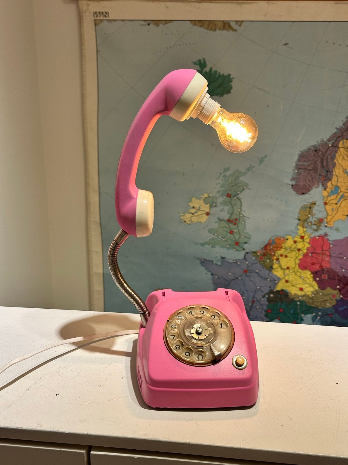 Vintage Roze Telefoonlamp - Unieke Retro Tafellamp, Ophalen of Verzenden