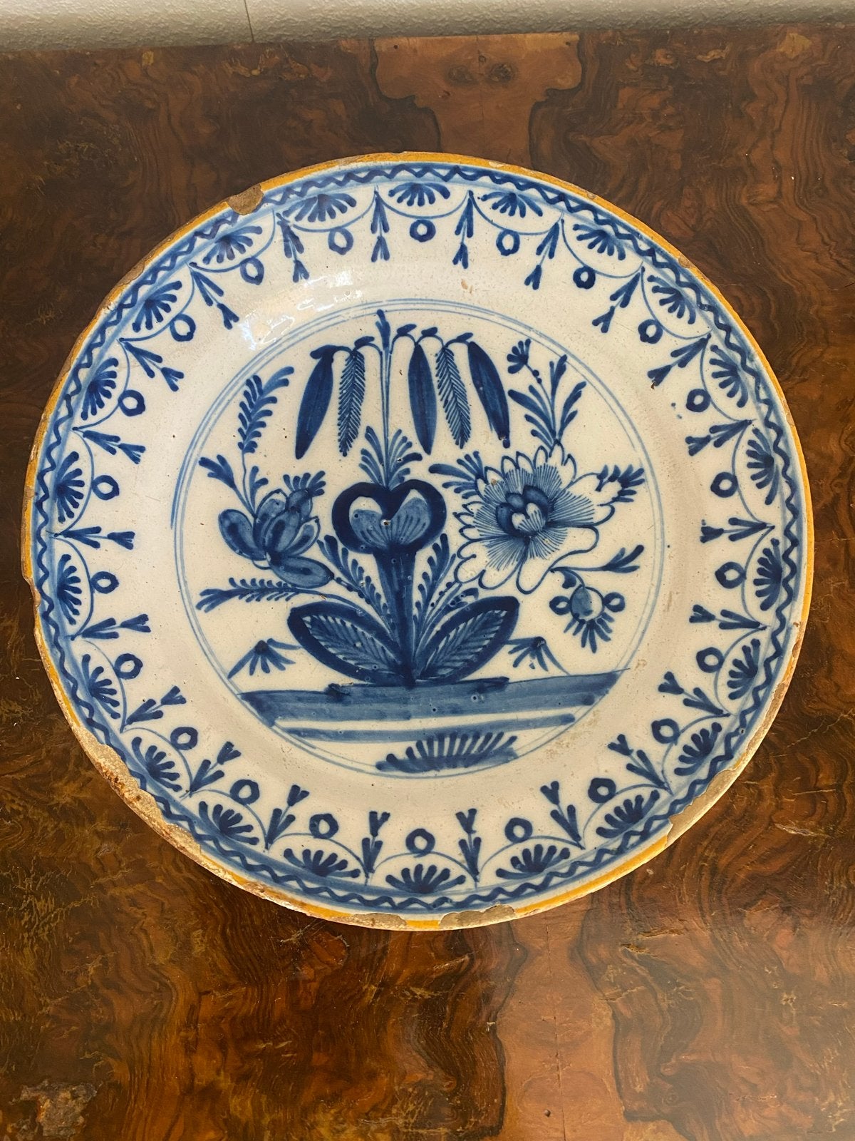 Antiek Delfts Blauw Bord met Bloemmotief, Ophalen