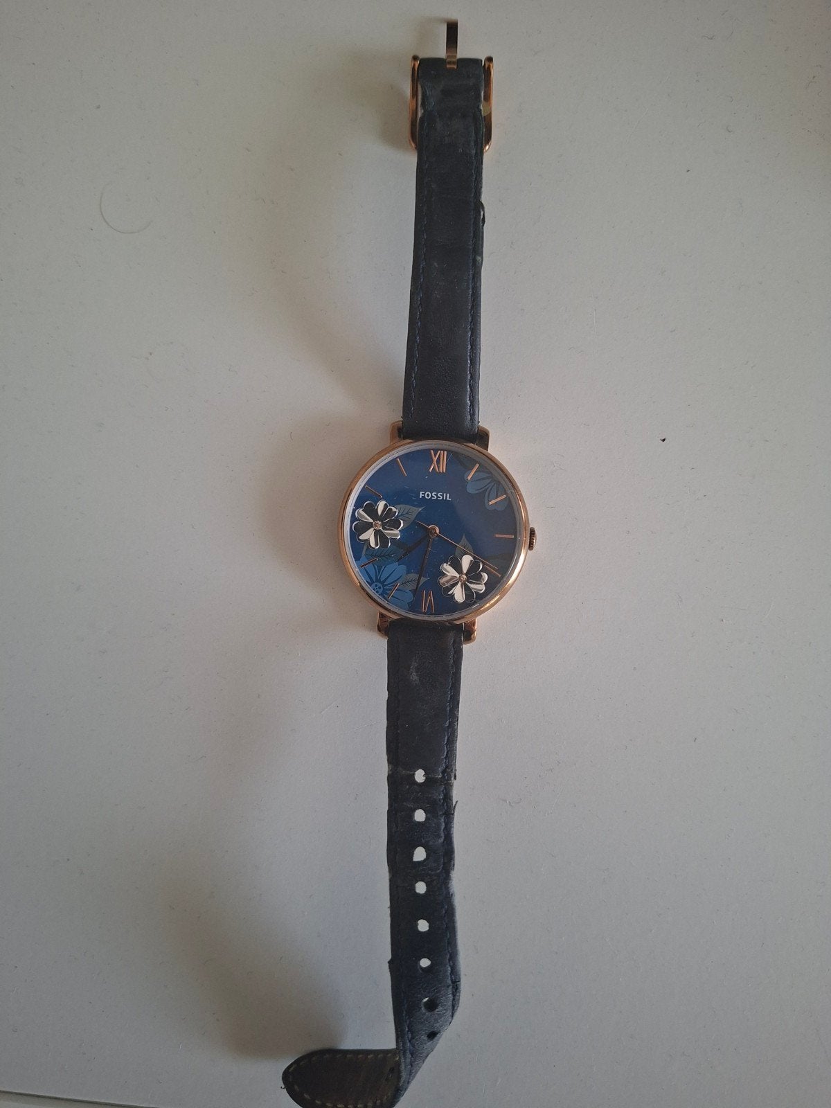 Fossil Horloge met blauwe wijzerplaat en versleten bandje, Overige materialen, Fossil, Polshorloge, Ophalen of Verzenden