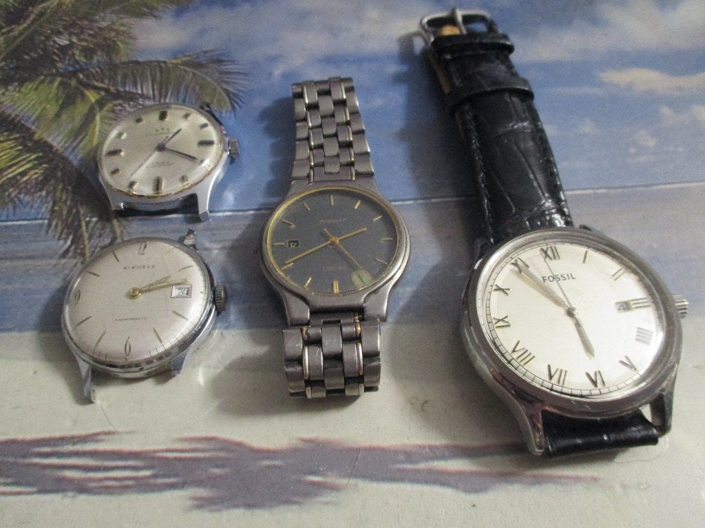 LOT 4 COMMODOOR/KIENZLE/SEIKO/FOSSIL/REPARATIE/ONDERDELEN., Sieraden, Tassen en Uiterlijk, Seiko, Staal, Polshorloge, 1960 of later