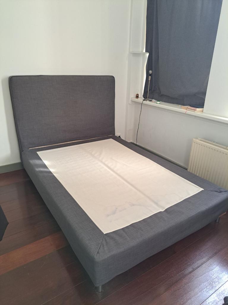 IKEA Dunvik Tweepersoons boxspring met lattenbodem, grijs, Ophalen, Gebruikt, Tweepersoons, 140 cm