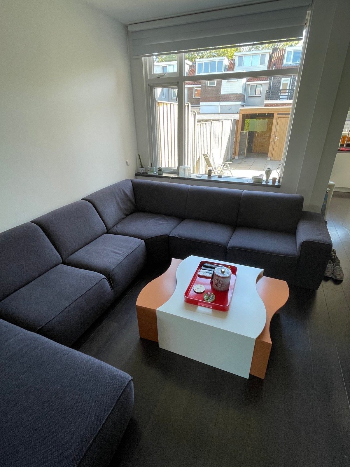 Ruime U bank donkergrijs, Huis en Inrichting, Ophalen, Gebruikt, Stof