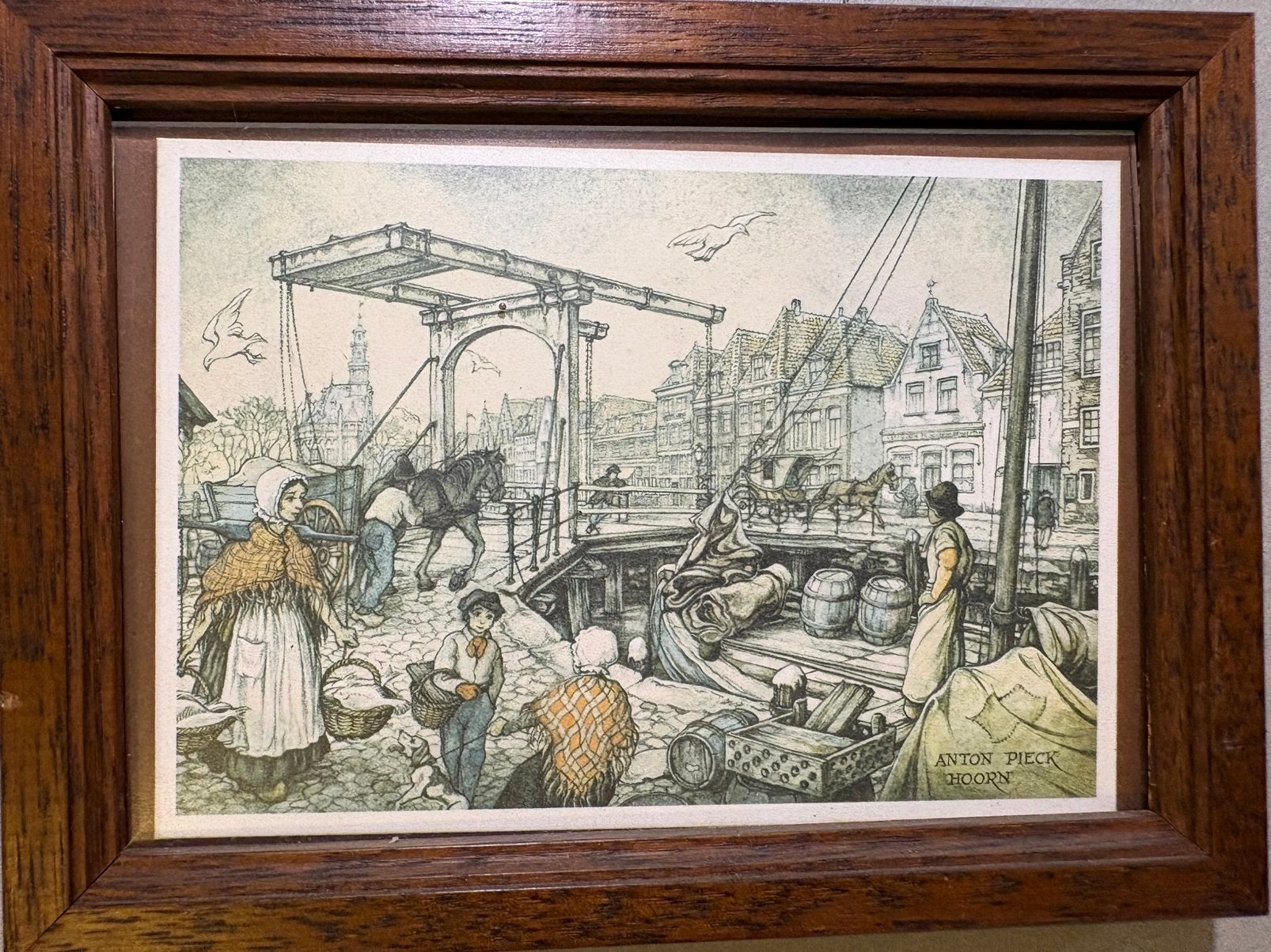 Anton Pieck getiteld "Hoorn, Ophaalbrug Veermanskade"., Ophalen