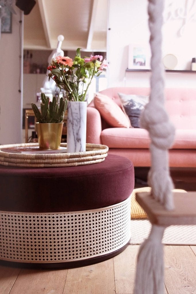 Sofacompany, ronde poef als nieuw, Scandinavisch design, Zo goed als nieuw, 50 tot 75 cm, 50 tot 75 cm