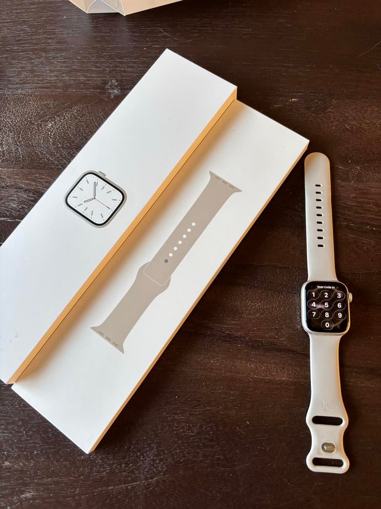 Apple Watch 7 Starlight 41mm, Sieraden, Tassen en Uiterlijk, Smartwatches, Ophalen of Verzenden, Gebruikt, Wit, IOS