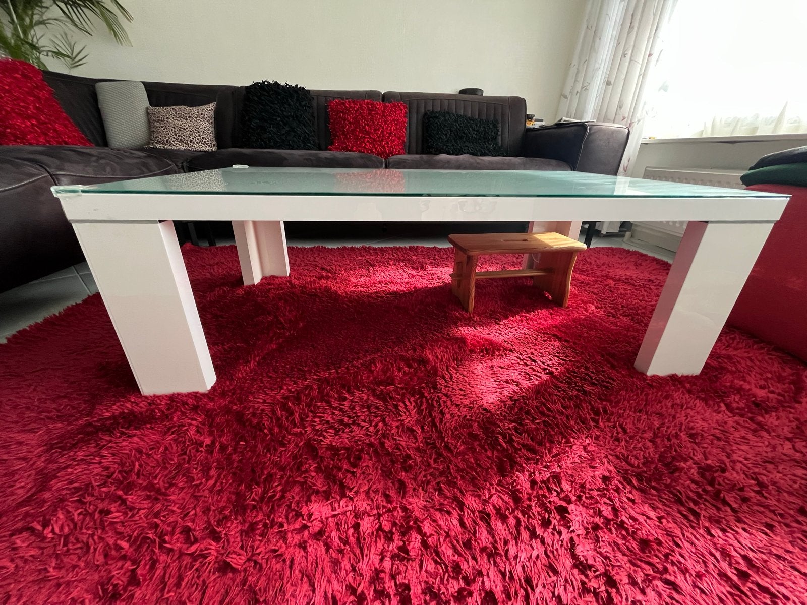 Complete Witte Woonkamerset met Glazen Details, Huis en Inrichting, Tafels | Eettafels, Ophalen, Gebruikt, 100 tot 150 cm, Vijf personen of meer