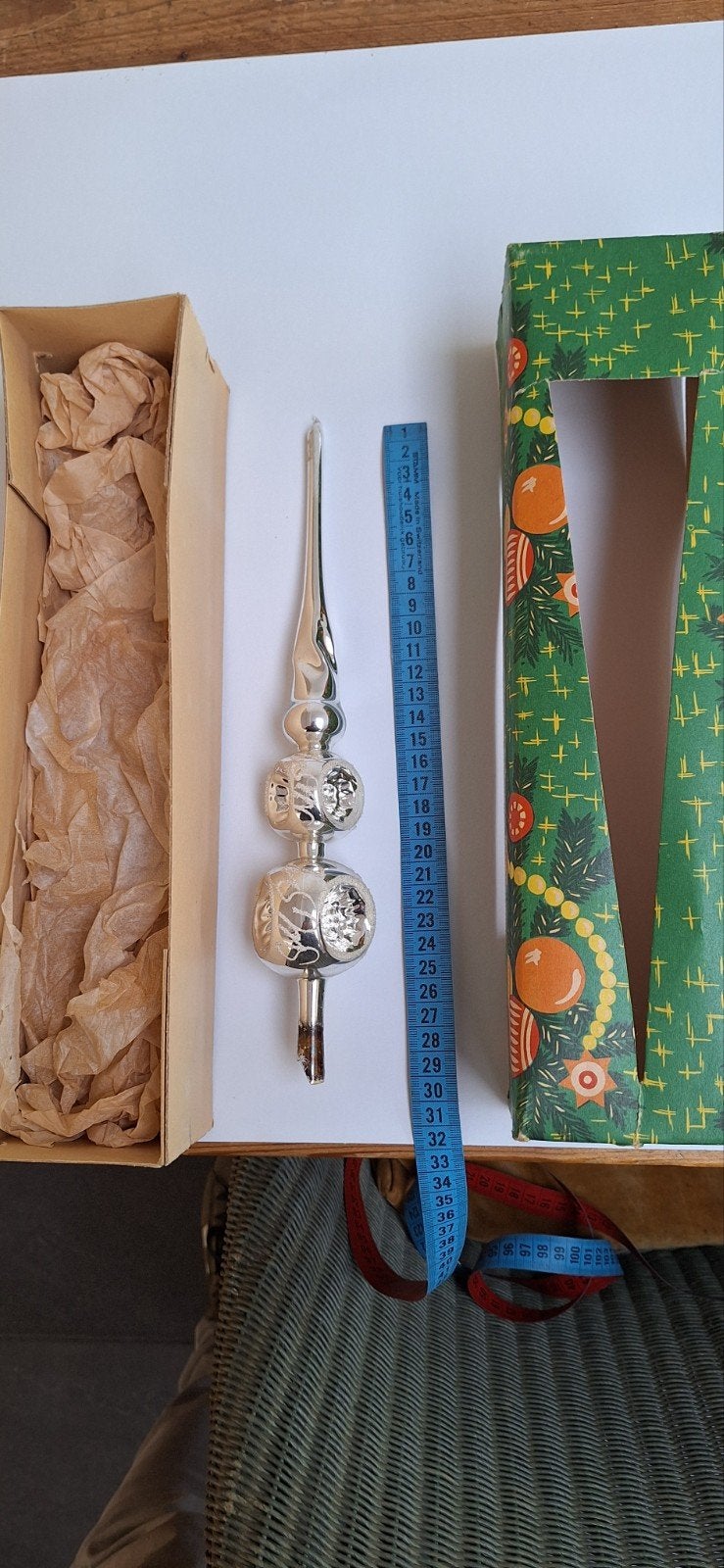 Vintage glazen kerstboompiek zilver – dubbele reflector, Diversen, Ophalen of Verzenden, Gebruikt