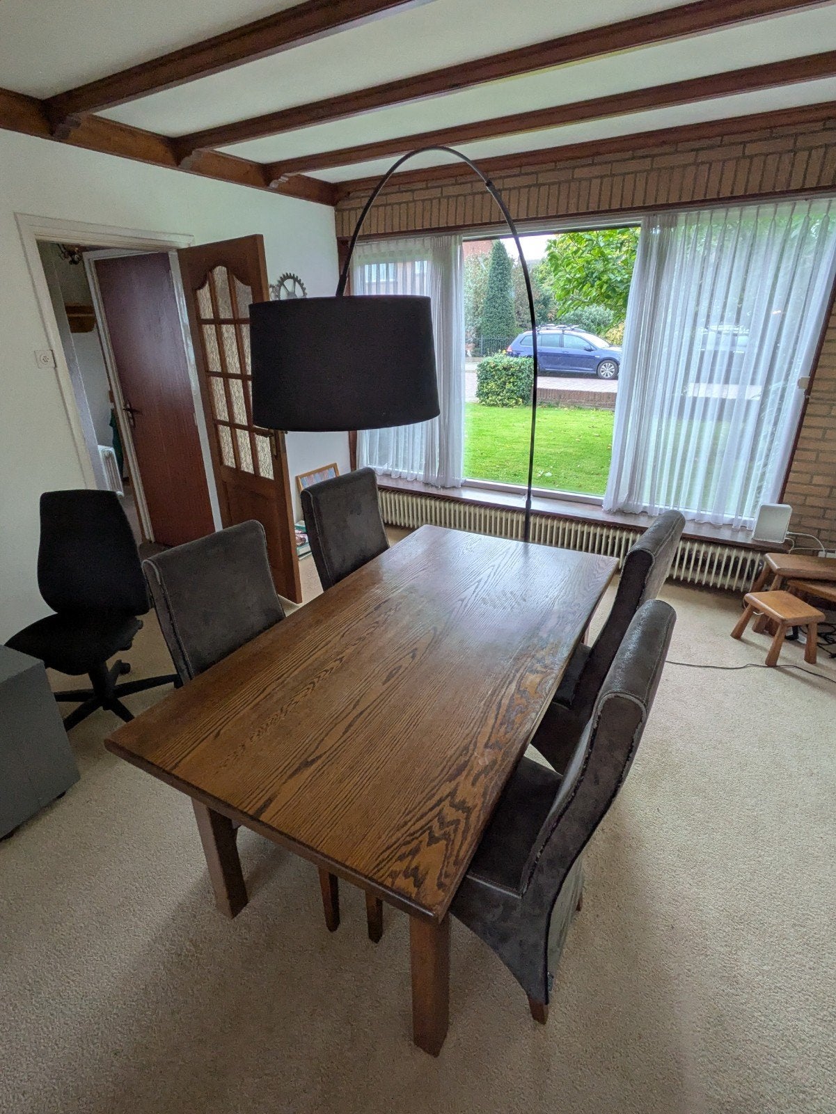 Robuuste eettafel van eikenhout, Ophalen, Gebruikt, 100 tot 150 cm, Eikenhout