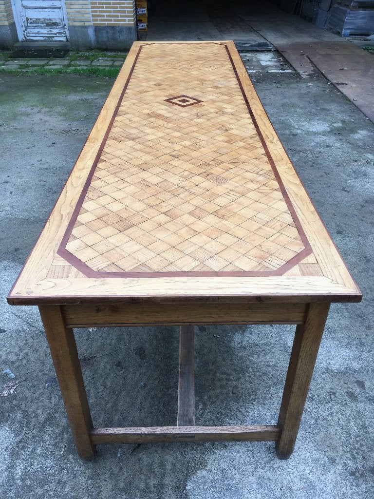 kloostertafel +  stoelen, Ophalen, Gebruikt, 200 cm of meer, 50 tot 100 cm