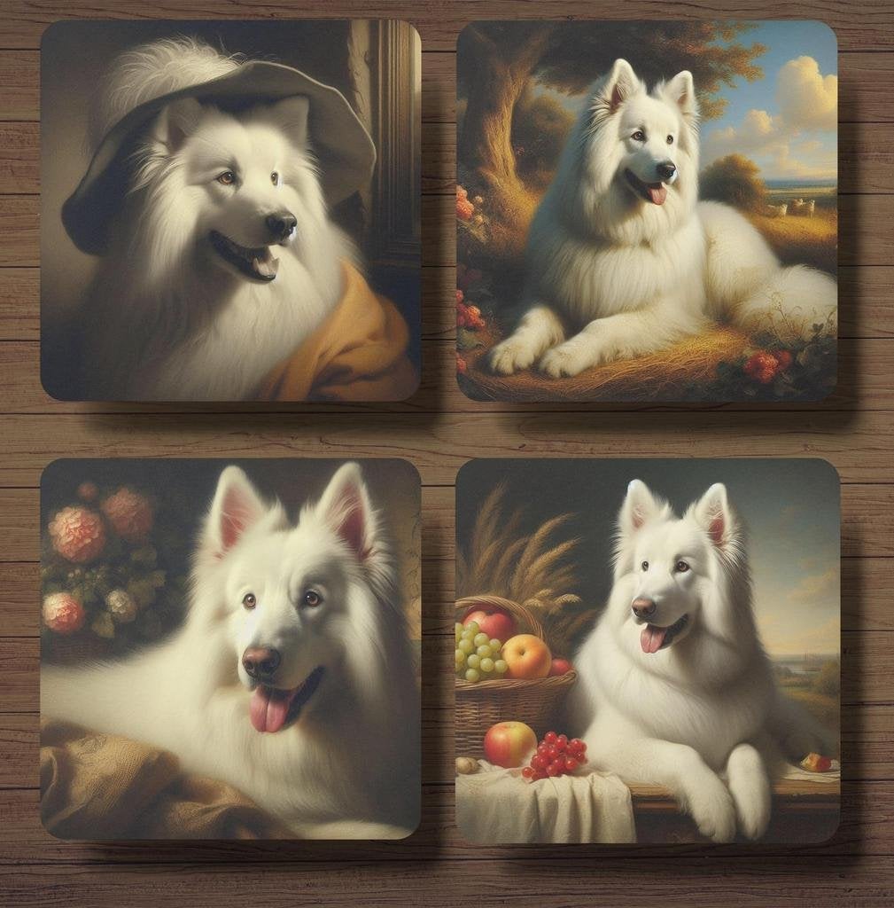 Zwitserse Witte Herder Rembrandt onderzetters met houder, Ophalen of Verzenden, Nieuw