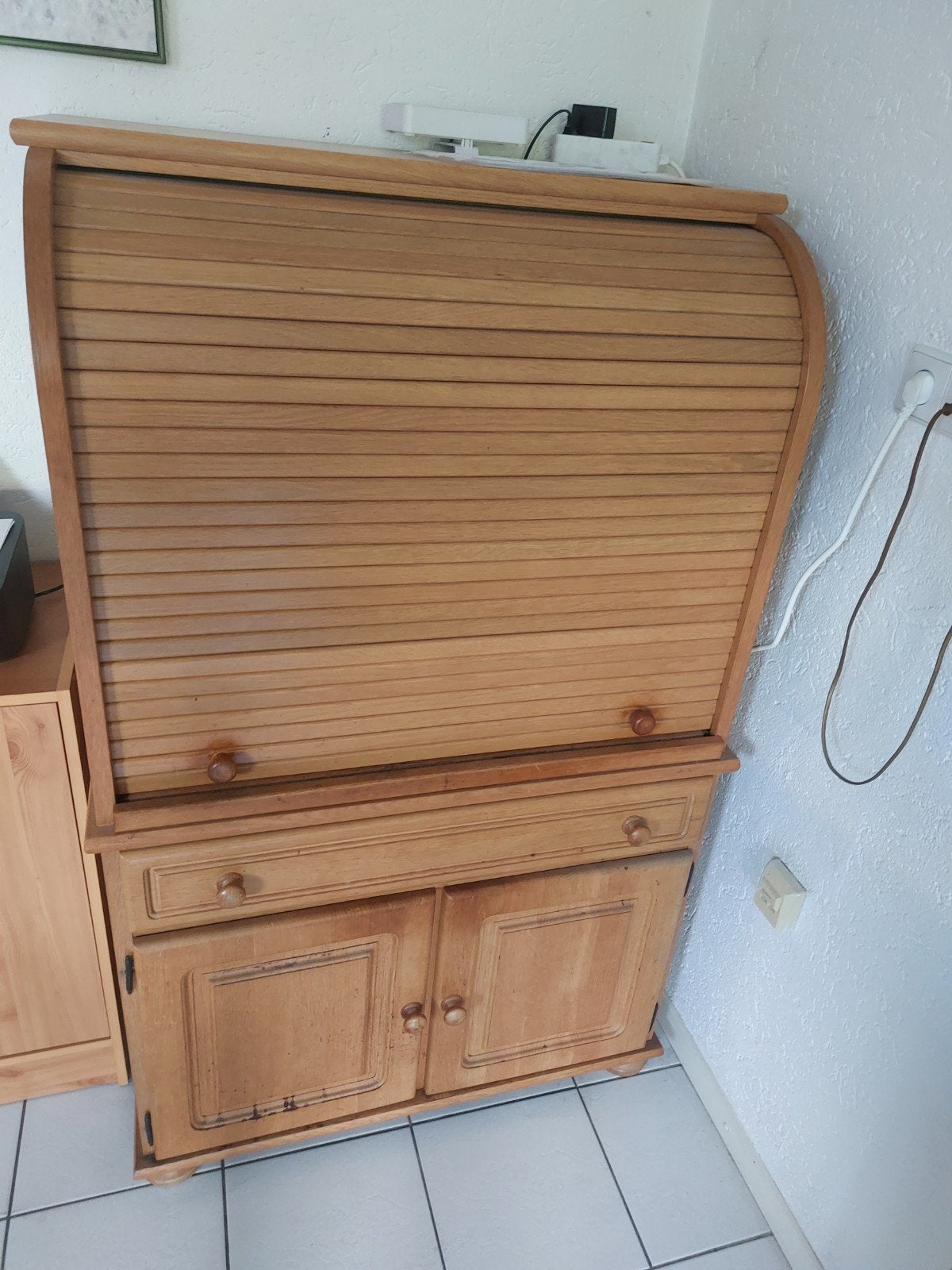 Houten rolluikbureau met opbergruimte, Huis en Inrichting, Ophalen, Gebruikt, Rustiek, Klassiek