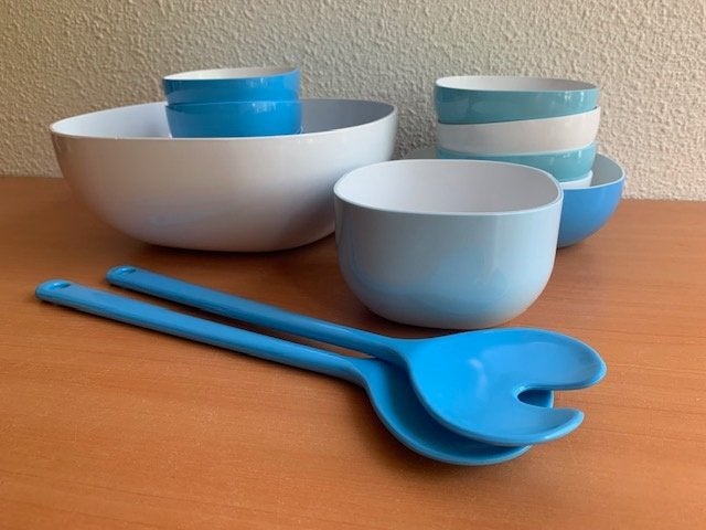 Mepal Rosti Synthesis: salade-set in blauw/wit, Lochem, Ophalen of Verzenden, Zo goed als nieuw, Mepal