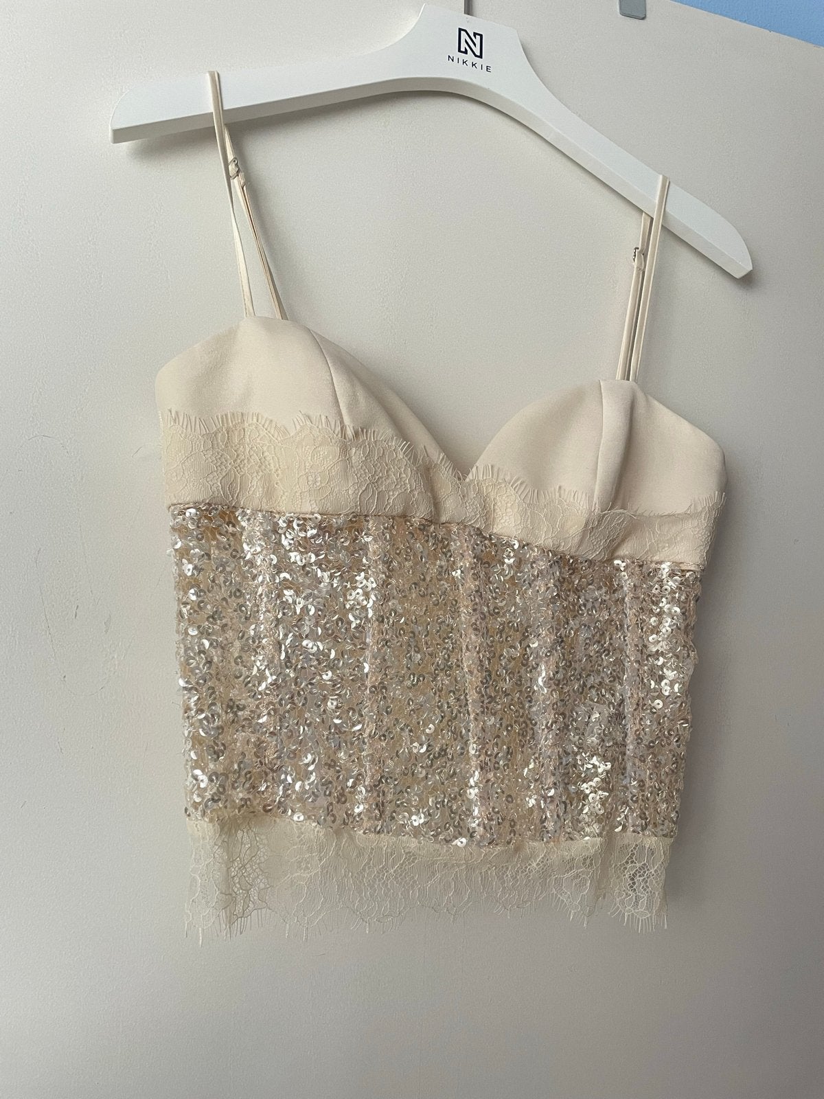 Zara Korset Top met Pailletten en Kant - Maat XS, Beige, Ophalen of Verzenden, Zo goed als nieuw, Zonder mouw