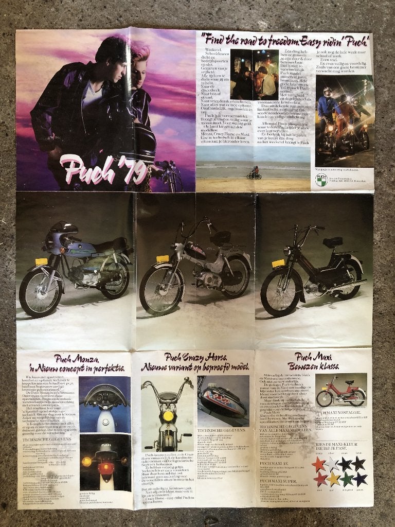 Puch '79 Bromfiets Brochure - Vintage Poster 60x80cm, Ophalen of Verzenden, Gebruikt, Overige typen, Puch