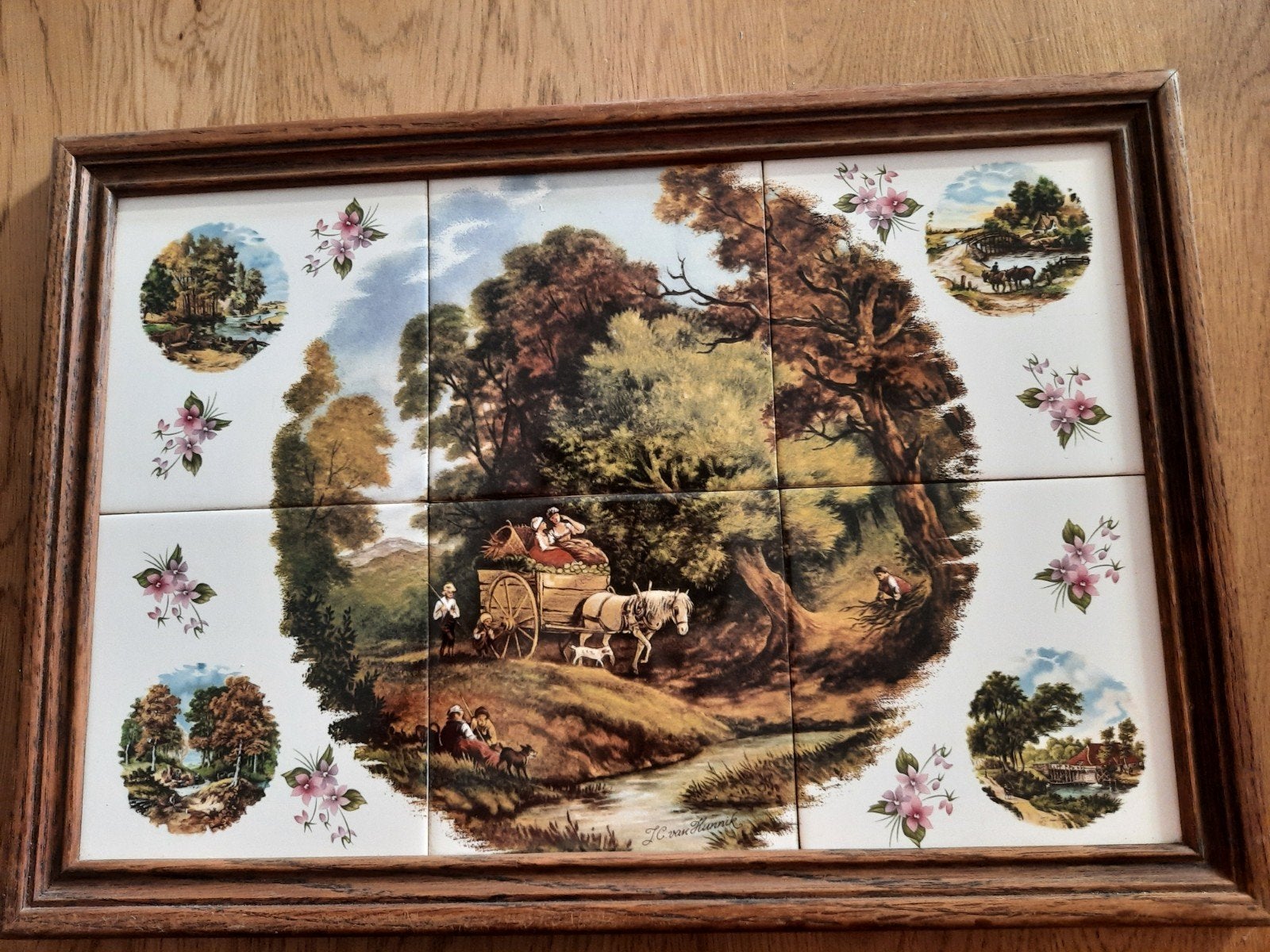 Tegeltableau J.C. Hunnik - 6 tegels in lijst, Antiek en Kunst, Ophalen