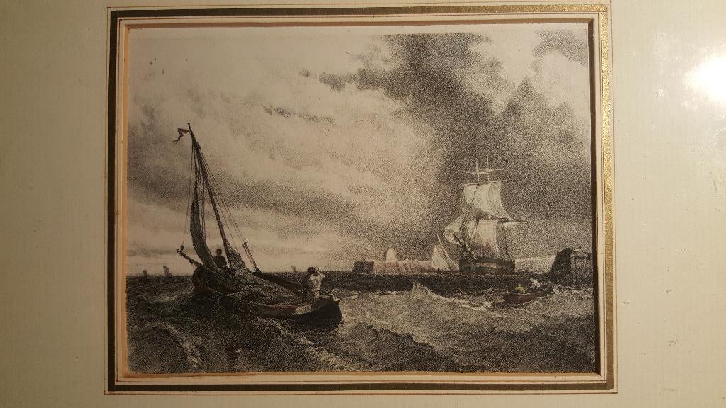 Litho - scheepjes op zee (Adolf Nunnink naar Louis Meijer), Antiek en Kunst, Ophalen of Verzenden