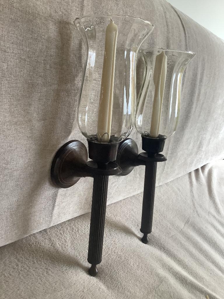 Koperen windlichten, kandelaars, wandfakkel, kaarshouder, Ophalen, Zo goed als nieuw, Brons of Koper, 25 tot 50 cm