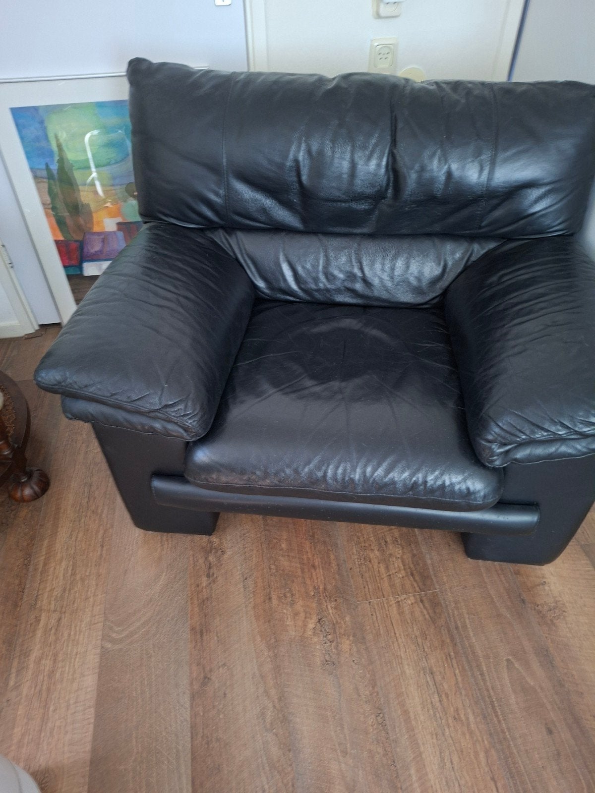 Leren fauteuil van Hugo Houtkamp, zwart, Ophalen, Gebruikt, 75 tot 100 cm, Modern