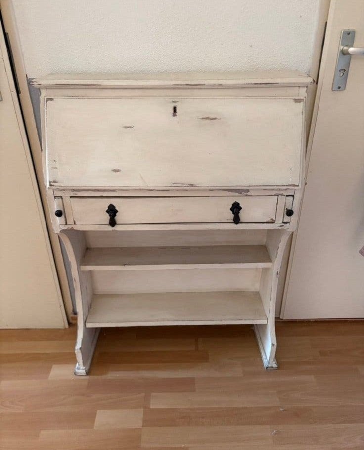 Mooie witte houten antieke secretaire /klepbureau met vakjes, Ophalen
