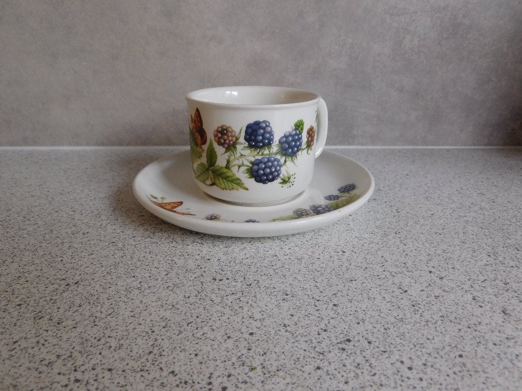 Wedgwood Marjolein Bastin Bosvruchten Kop en Schotel, Landelijk/Boerenbont, Ophalen of Verzenden, Zo goed als nieuw, Kop(pen) en/of Schotel(s)
