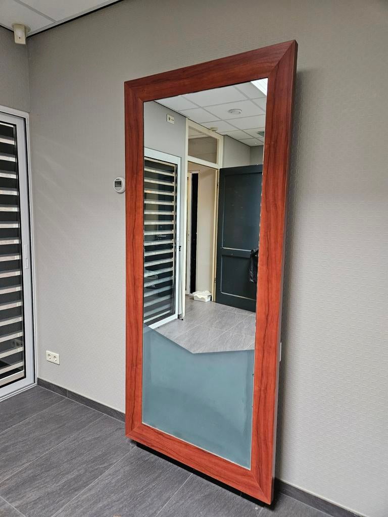 2 grote spiegels kersen gefineerd - 204x90 cm, Ophalen, Rechthoekig, Minder dan 100 cm