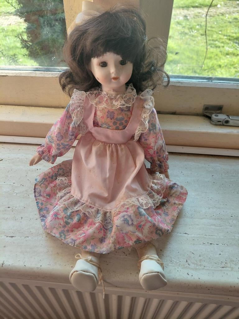 Vintage Porseleinen Pop 40 cm met Bewegende Ogen, Ophalen of Verzenden, Gebruikt, Overige typen