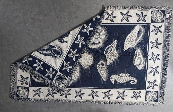 Vintage nautisch geweven dikke katoenen kleed, vintage e.e.c, Ophalen of Verzenden, Zo goed als nieuw, Interieur en Kussens