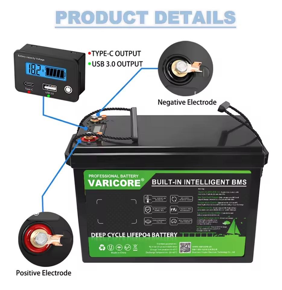12.8V 200Ah LiFePO4 Accu met BMS & LCD Display, Verzenden, Nieuw