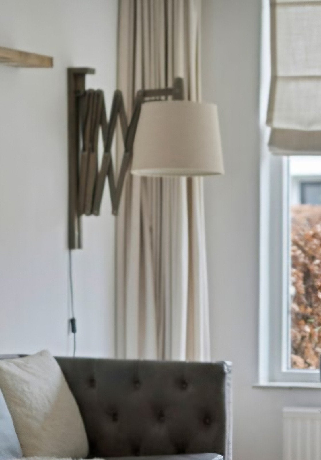 Riviera Maison Studio wandlamp, linnen kap, Hout, Ophalen of Verzenden, Grijs, Landelijk