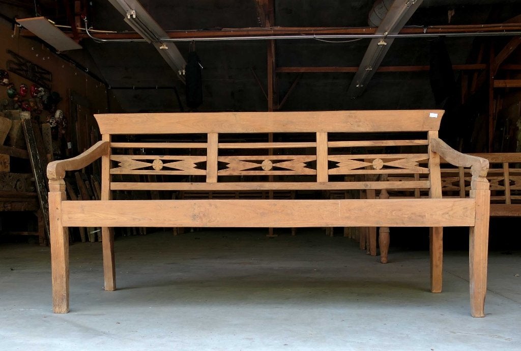 Diepe teak bank RQ9 stationsbank hout landelijk Ibiza Bali, Ophalen of Verzenden